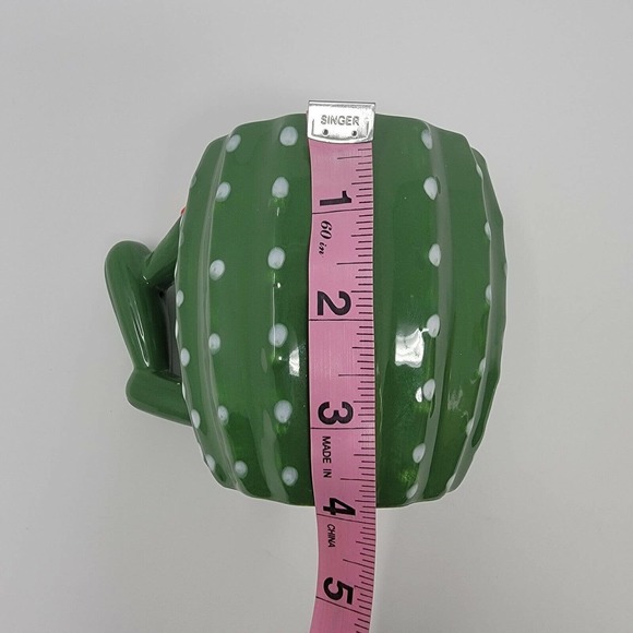 Cactus Ceramic Mugs Green White Red Flower Set of 2 - Picture 10 of 12